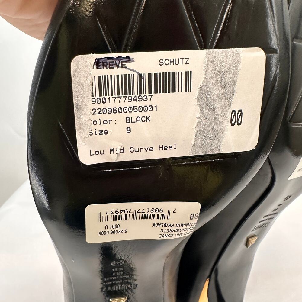 SCHUTZ New in Box Lou Mid Curve Pump Heel Black Leather with Gold Heel // 8 - Picture 8 of 11